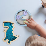 2Pcs Wooden Busy Board Accessory Gears Dinosaur Sequins Board for Boys Girls Blue