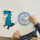 2Pcs Wooden Busy Board Accessory Gears Dinosaur Sequins Board for Boys Girls Blue