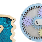 2Pcs Wooden Busy Board Accessory Gears Dinosaur Sequins Board for Boys Girls Blue