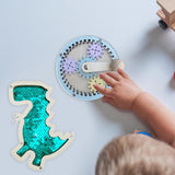 2Pcs Wooden Busy Board Accessory Gears Dinosaur Sequins Board for Boys Girls Green