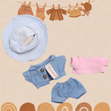 Doll Denim Suit DIY Doll Clothes for 17cm Pendant Doll Dress Up Fashionable Doll with stripes hat