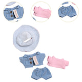 Doll Denim Suit DIY Doll Clothes for 17cm Pendant Doll Dress Up Fashionable Doll with stripes hat