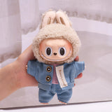 Doll Denim Suit DIY Doll Clothes for 17cm Pendant Doll Dress Up Fashionable Doll with stripes hat