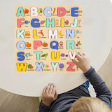 Wooden Peg Puzzles Wooden Scratching Board for Toddlers 2 3 4 Years Old Kids uppercase letters