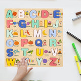 Wooden Peg Puzzles Wooden Scratching Board for Toddlers 2 3 4 Years Old Kids uppercase letters