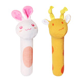 2x Baby Cartoon Hand Rattles Squeaker Toys Soft Visual Development for Gifts