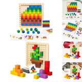 Colorful Cubes Puzzle Toys Wood Building Blocks for Children Baby Gifts with 20 cards