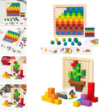 Colorful Cubes Puzzle Toys Wood Building Blocks for Children Baby Gifts with 20 cards