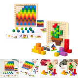 Colorful Cubes Puzzle Toys Wood Building Blocks for Children Baby Gifts with 20 cards