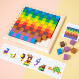 Colorful Cubes Puzzle Toys Wood Building Blocks for Children Baby Gifts with 20 cards