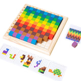 Colorful Cubes Puzzle Toys Wood Building Blocks for Children Baby Gifts with 20 cards