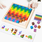 Colorful Cubes Puzzle Toys Wood Building Blocks for Children Baby Gifts with 20 cards