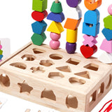 Montessori Wooden Beads Sequencing Toy Set for Kids Boys Girls Birthday Gift