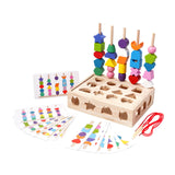 Montessori Wooden Beads Sequencing Toy Set for Kids Boys Girls Birthday Gift