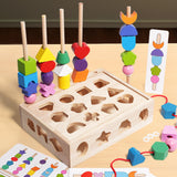 Montessori Wooden Beads Sequencing Toy Set for Kids Boys Girls Birthday Gift