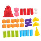 Wooden Geometric Solids Colorful for Elementary School Supplies Kindergarten 32 pieces Geometric