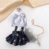 Mini 6 inch Doll Clothes Set Costume Soft for Pendant Doll Age 5-7 8-10 Kids denim print skirt