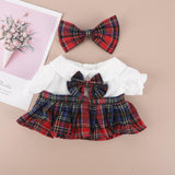 Maxbell 2Pcs Dolls Dress Suit with Bow Tie Hair Clip for 38cm Dolls Children's Gifts A