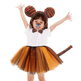 Maxbell 5x Tiger Costume Set Headband Tail Nose Bow Tie Tutu Skirt for Cosplay Party round ears