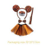 Maxbell 5x Tiger Costume Set Headband Tail Nose Bow Tie Tutu Skirt for Cosplay Party round ears