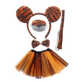 Maxbell 5x Tiger Costume Set Headband Tail Nose Bow Tie Tutu Skirt for Cosplay Party round ears