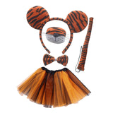 Maxbell 5x Tiger Costume Set Headband Tail Nose Bow Tie Tutu Skirt for Cosplay Party round ears