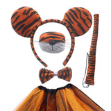 Maxbell 5x Tiger Costume Set Headband Tail Nose Bow Tie Tutu Skirt for Cosplay Party round ears