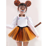 Maxbell 5x Tiger Costume Set Headband Tail Nose Bow Tie Tutu Skirt for Cosplay Party round ears