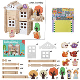 Maxbell Wooden House DIY Building Blocks Set Construction Building for Kids Children B