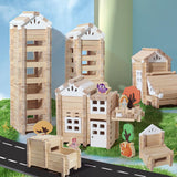 Maxbell Wooden House DIY Building Blocks Set Construction Building for Kids Children B