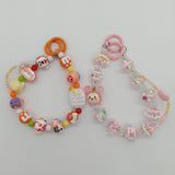 Maxbell 4xKey Ring Bangle Chain House Car Keys Ring Holder Beaded Key Ring Bracelet Pink