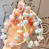 Maxbell 5xKey Ring Bangle Chain House Car Keys Ring Holder Beaded Key Ring Bracelet Pink