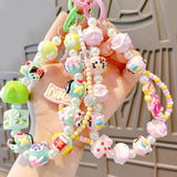 Maxbell 2xKey Ring Bangle Chain House Car Keys Ring Holder Beaded Key Ring Bracelet Pink