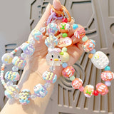 Maxbell 3xKey Ring Bangle Chain House Car Keys Ring Holder Beaded Key Ring Bracelet Pink