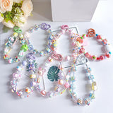 Maxbell 3xKey Ring Bangle Chain House Car Keys Ring Holder Beaded Key Ring Bracelet Pink