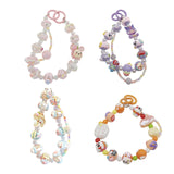 Maxbell 6xKey Ring Bangle Chain House Car Keys Ring Holder Beaded Key Ring Bracelet Pink