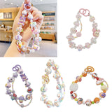 Maxbell 4xKey Ring Bangle Chain House Car Keys Ring Holder Beaded Key Ring Bracelet Pink