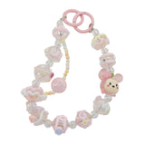 Maxbell 4xKey Ring Bangle Chain House Car Keys Ring Holder Beaded Key Ring Bracelet Pink