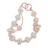 Maxbell 4xKey Ring Bangle Chain House Car Keys Ring Holder Beaded Key Ring Bracelet Pink