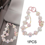 Maxbell 2xKey Ring Bangle Chain House Car Keys Ring Holder Beaded Key Ring Bracelet Pink