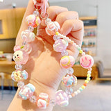 Maxbell 4xKey Ring Bangle Chain House Car Keys Ring Holder Beaded Key Ring Bracelet Pink