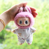 Maxbell 15cm Plush Doll Clothes with Handbag DIY Dress up Soft Stylish Doll Clothing pink