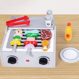 Maxbell Wooden Barbecue Play Foods Set Kitchen Toys Set for Toddlers Boys Girls Gifts