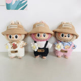 Maxbell Plush Doll Clothes Dress up Doll T Shirt Pants with Hat and Flowers Doll Suit brown bear grid tee