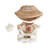 Maxbell Plush Doll Clothes Dress up Doll T Shirt Pants with Hat and Flowers Doll Suit brown bear grid tee