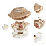 Maxbell Plush Doll Clothes Dress up Doll T Shirt Pants with Hat and Flowers Doll Suit brown bear grid tee