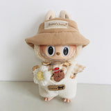 Maxbell Plush Doll Clothes Dress up Doll T Shirt Pants with Hat and Flowers Doll Suit brown bear grid tee