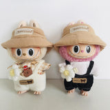 Maxbell Plush Doll Clothes Dress up Doll T Shirt Pants with Hat and Flowers Doll Suit brown bear grid tee