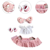 Maxbell 15 cm Plush Doll Clothes with Hair Accessory Dress up Adorable Doll Clothing pink