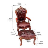 Maxbell 2 Pieces 1/12 Scale Chair and Foot Stool Simulation Accessories Toy for Home Dark Brown